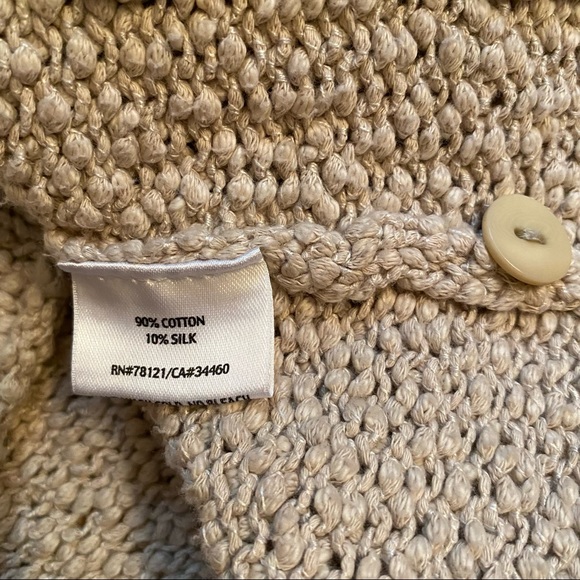 EILEEN FISHER SWEATER CARDIGAN TAN LONG SLEEVE BUTTON FRONT POCKETS Size M - Picture 10 of 10